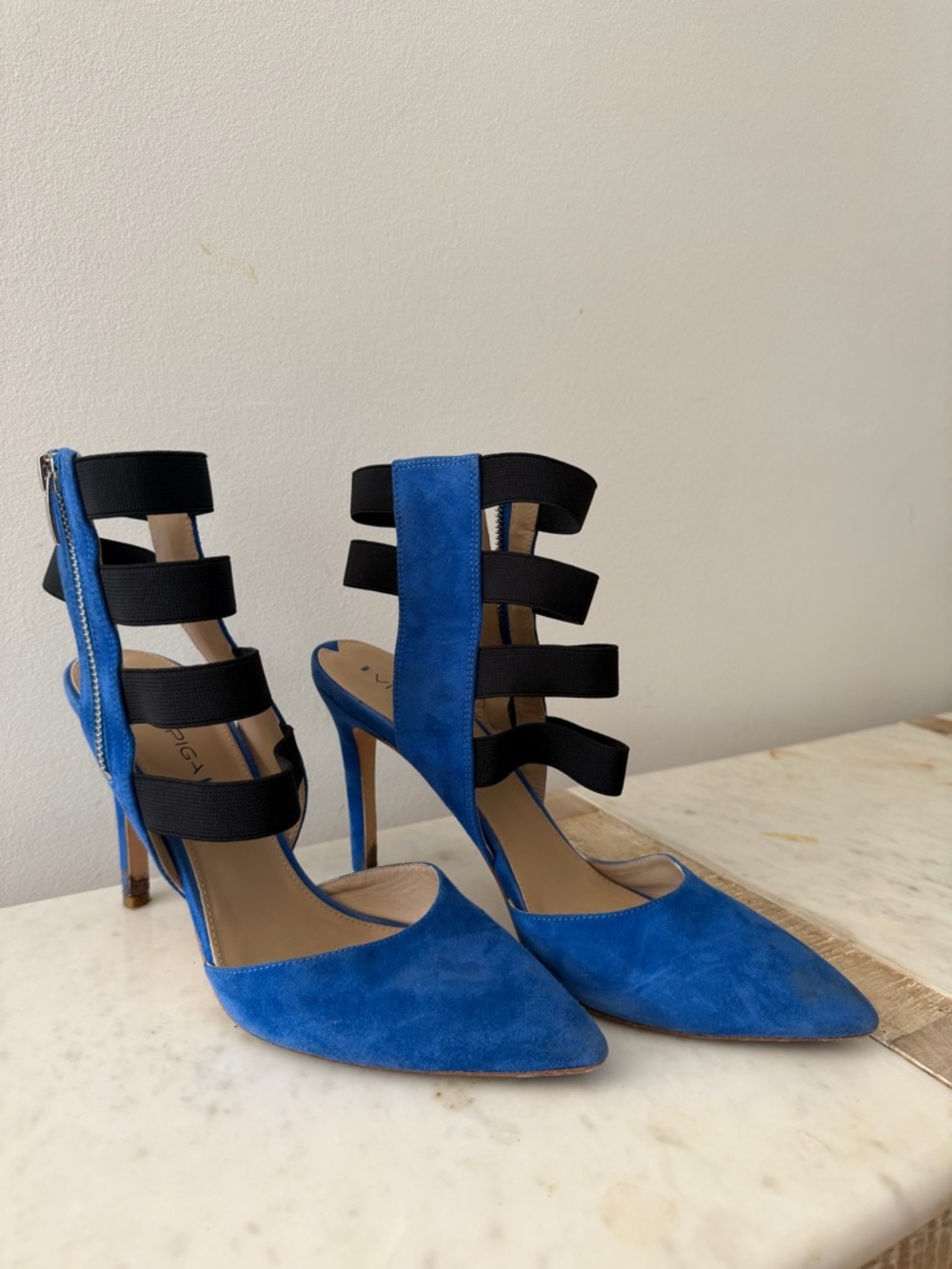 Via Spiga Blue Suede Strappy Stiletto Heels